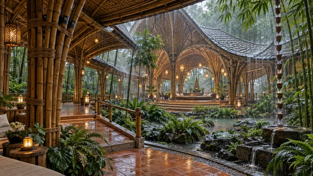 Bamboo Rain Temple. AI-generated speculative study.