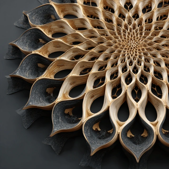 Charred Petal Relief. AI-generated speculative design study.