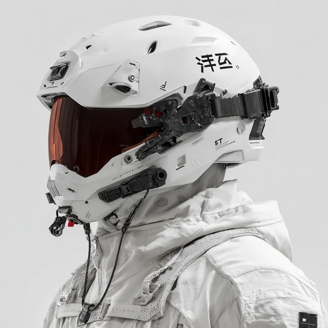 Ivory Flight Visor. AI-generated speculative design study.